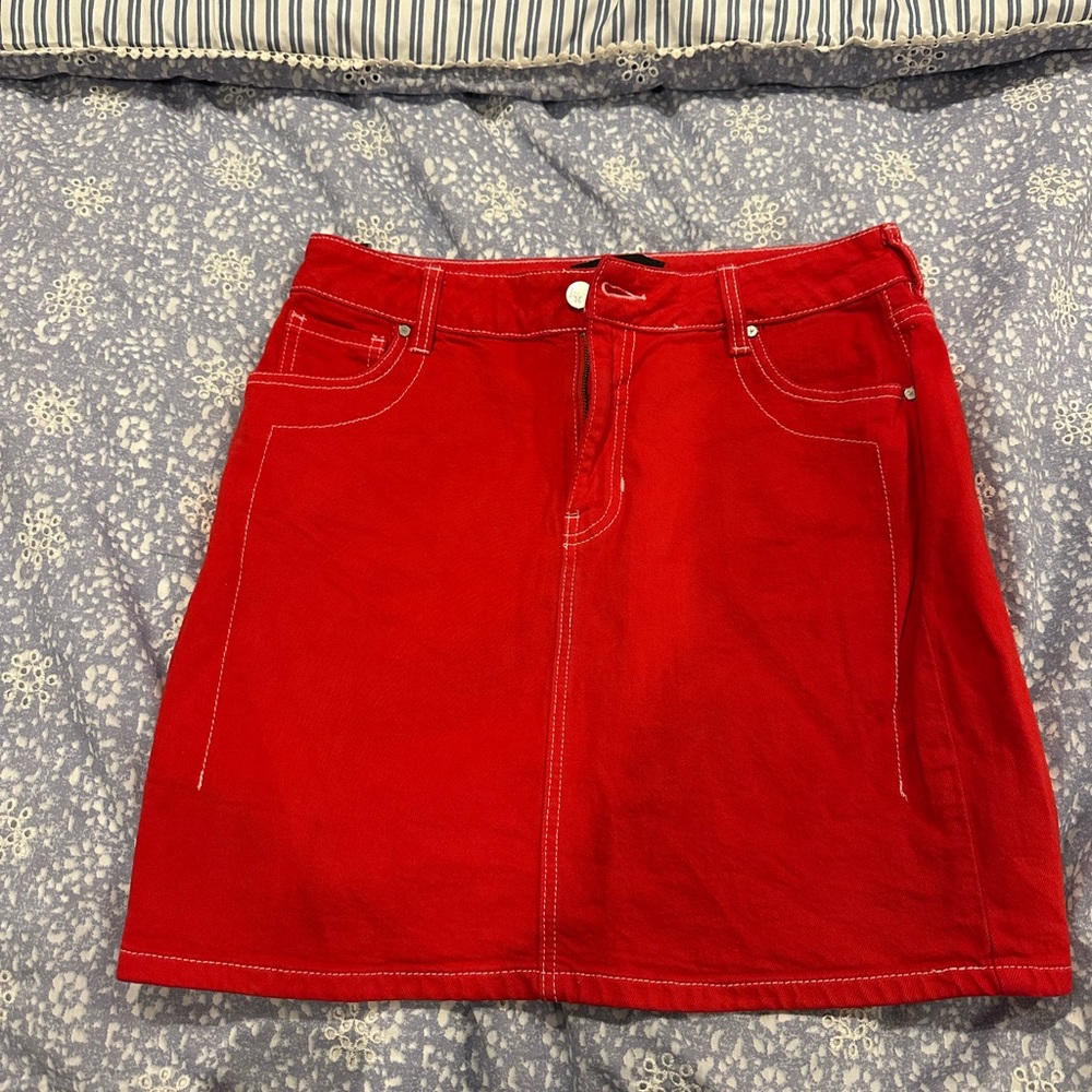 Kendall & Kylie Red Denim Skirt